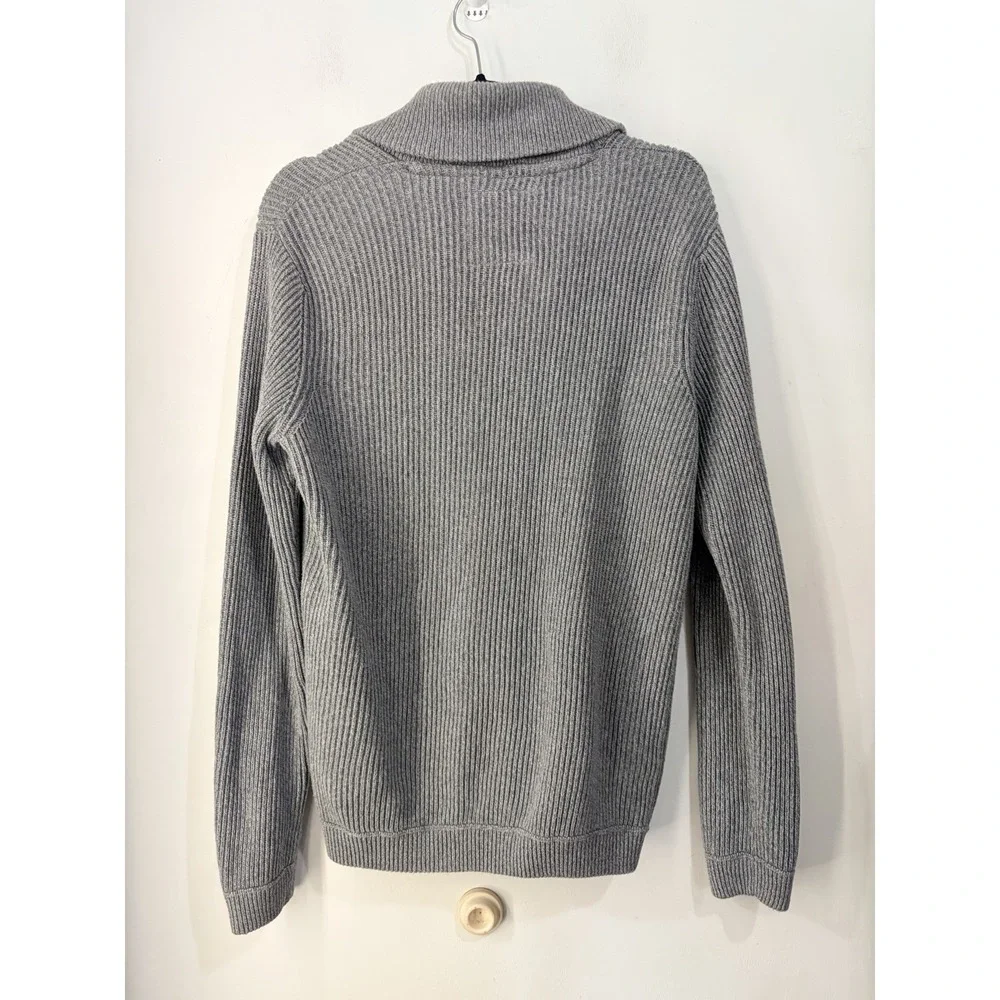 Jack & Jones Shawl Collar Cardigan Gray Rib Knit 100% Cotton Men's M